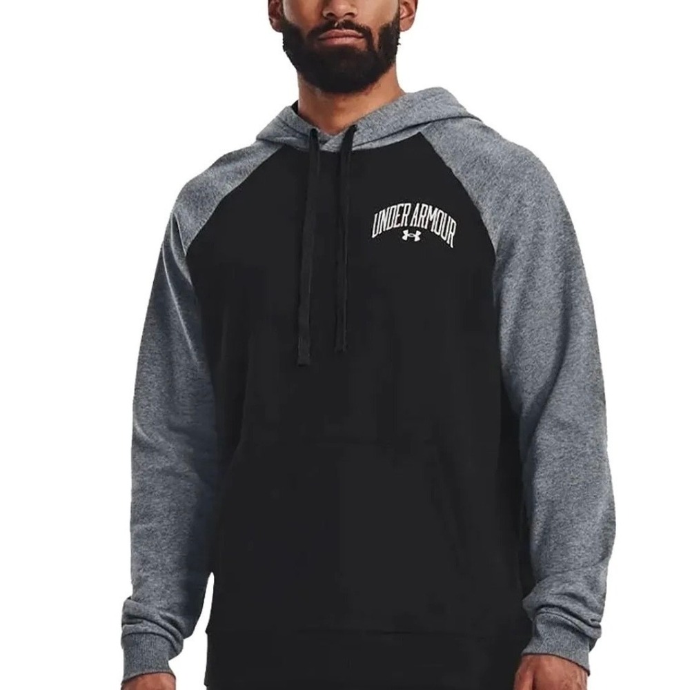Under Armour Mens Rival WM Colorblock Hoodie Black Grey XL 1373363-001 NWT